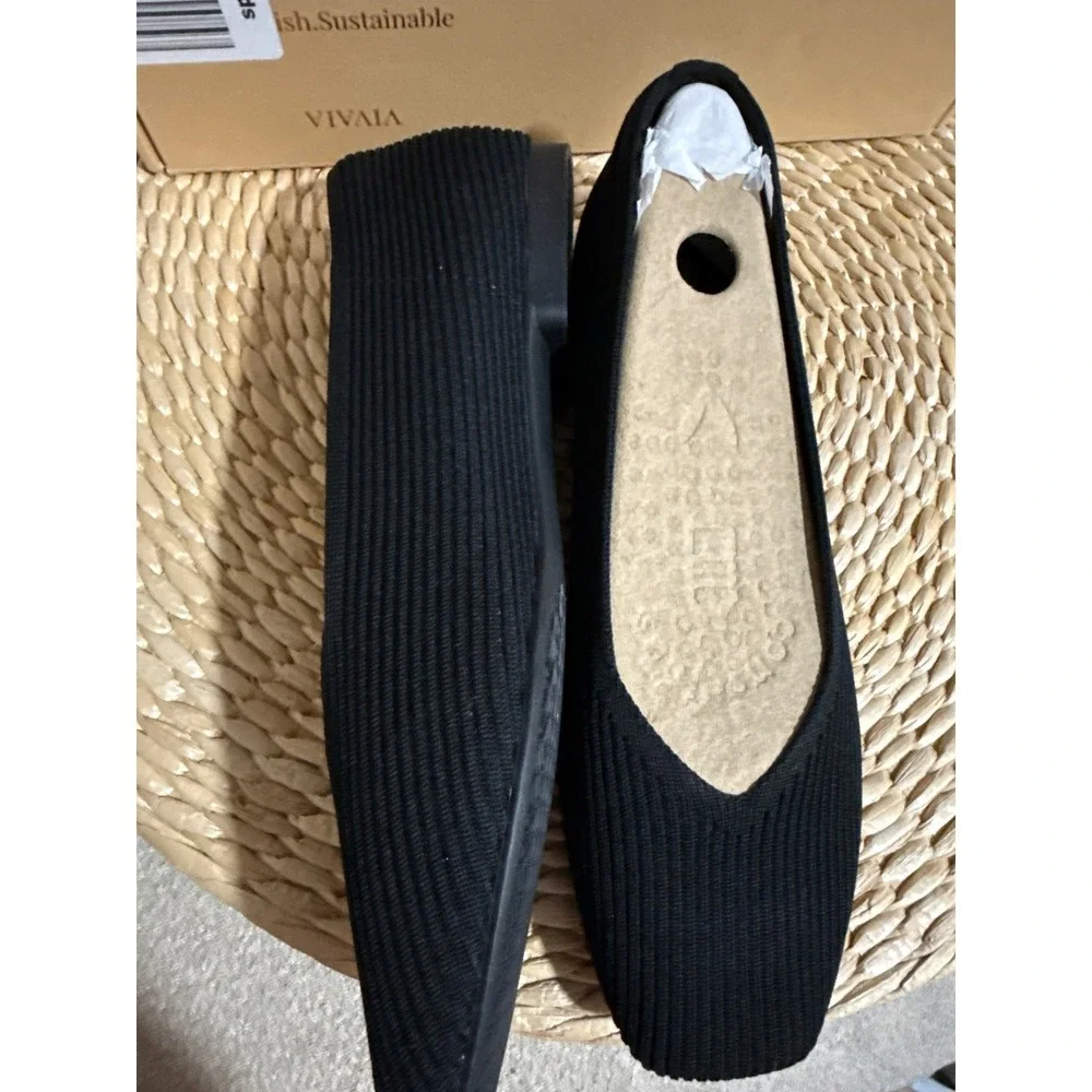 VIVAIA‎ Sleek Black Knit Pointed Flats Effortless Comfort & Modern Style